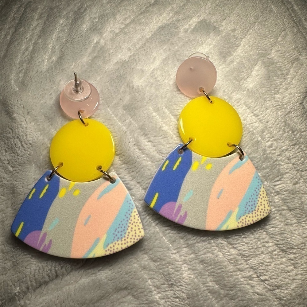 Geometric Graffiti Drop Earrings - Picture 2 of 4